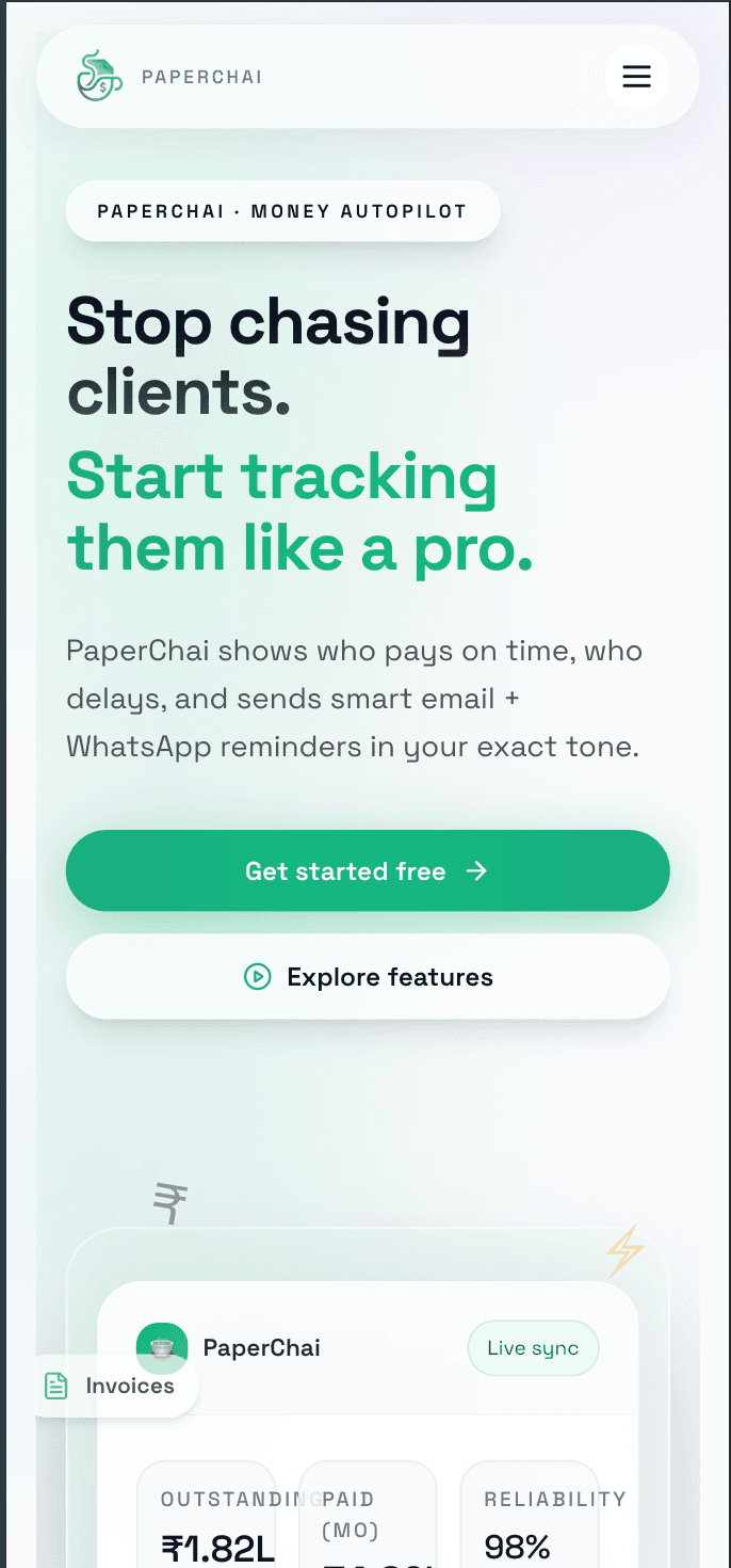 PaperChai Invoice — Money Autopilot product screen