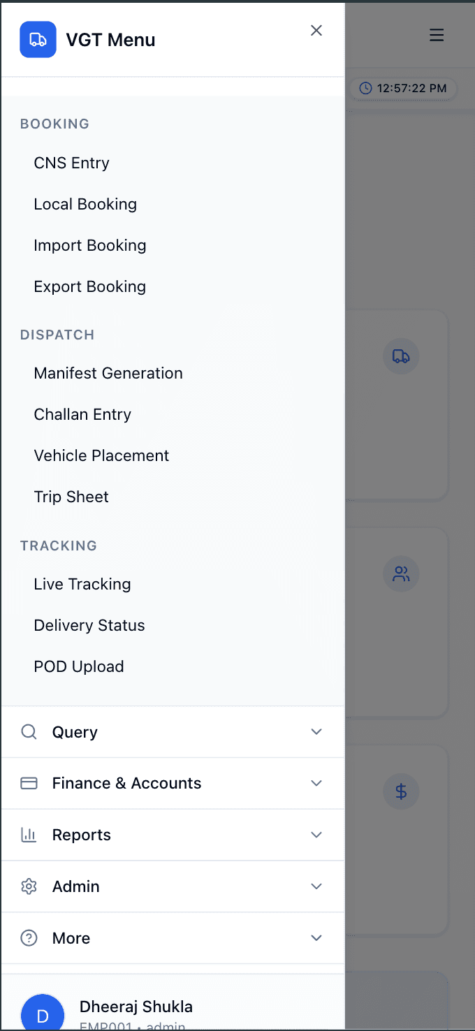 VGT — logistics ticketing and operations screen