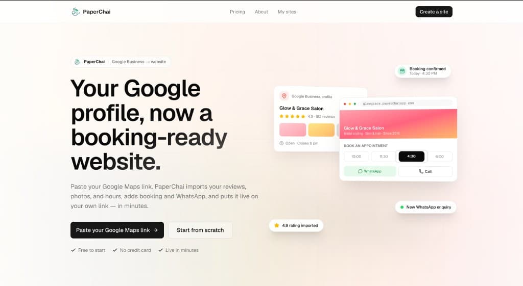 PaperChai — booking-ready website product