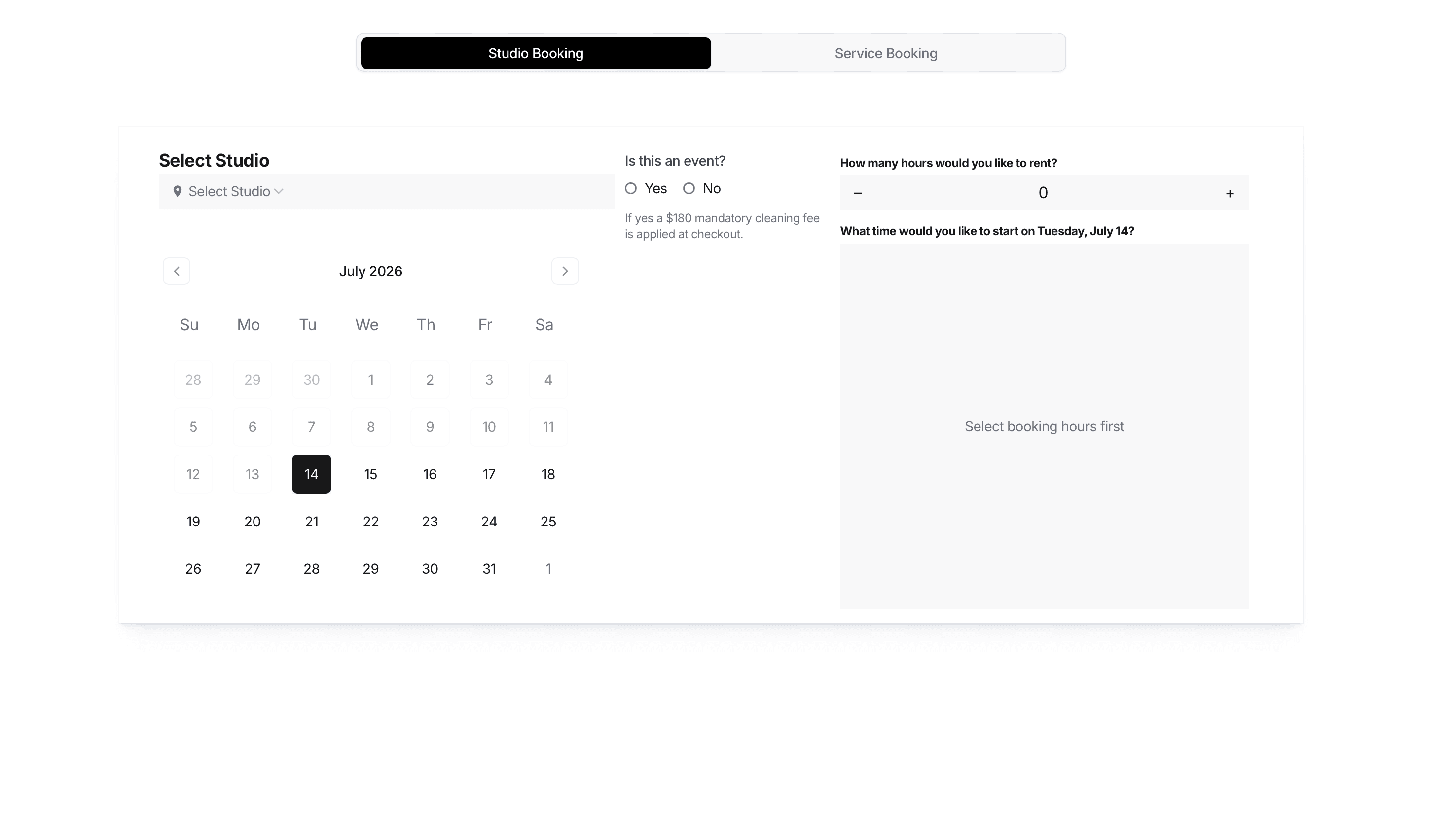 Calendar booking system — scheduling and availability dashboard