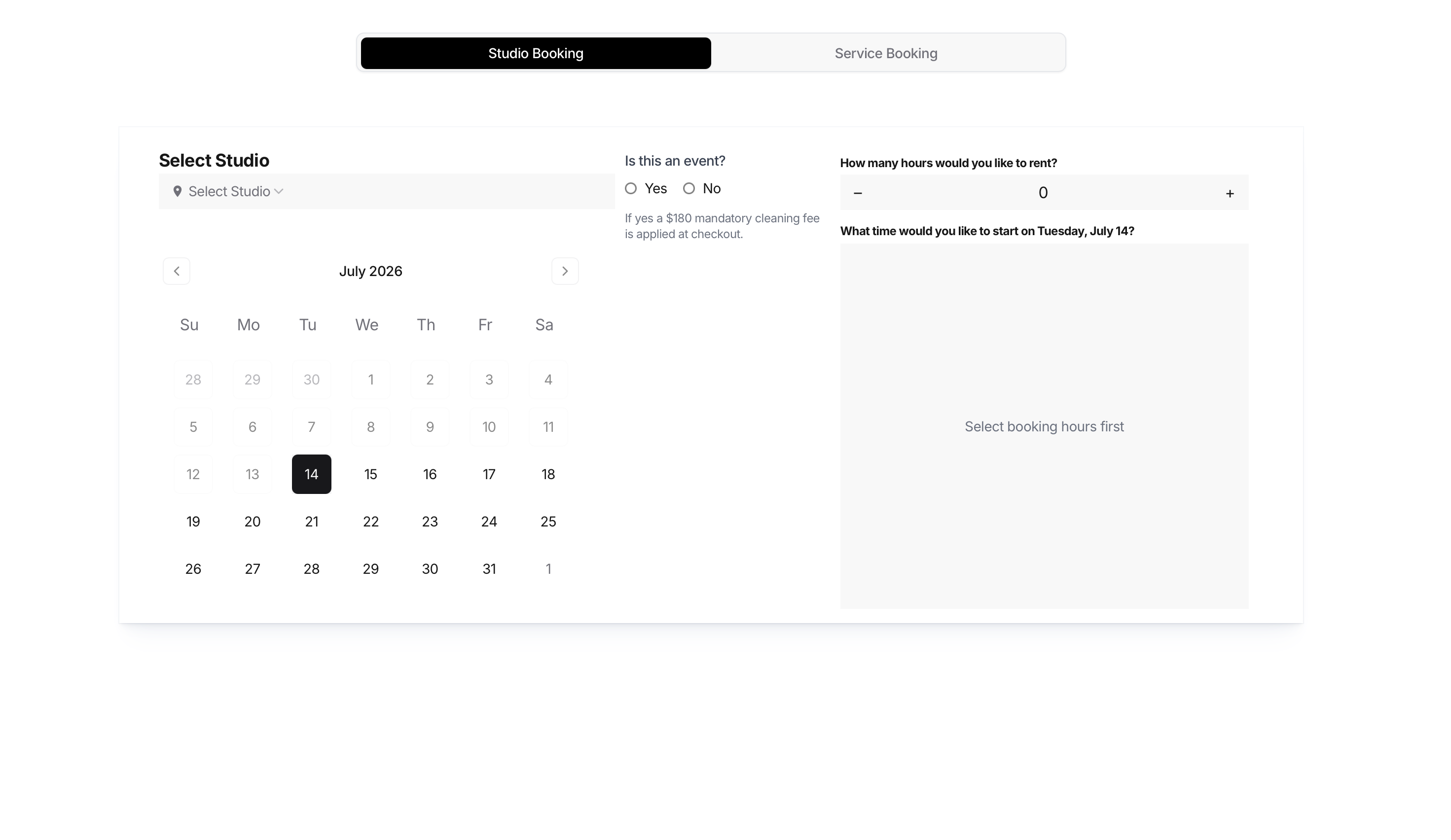 Calendar booking system — scheduling dashboard