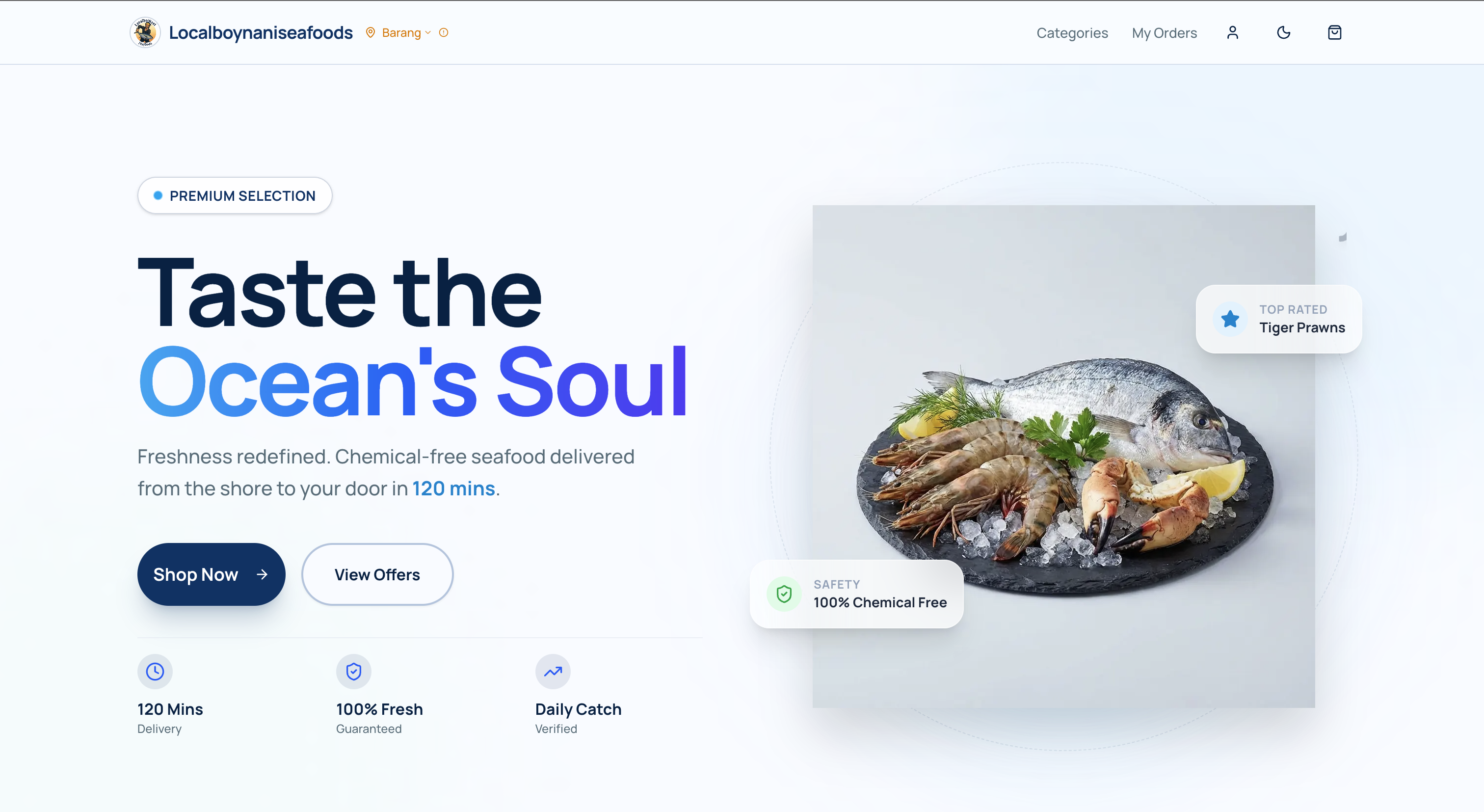 Local Boy Nani Seafoods - E-Commerce Platform Interface